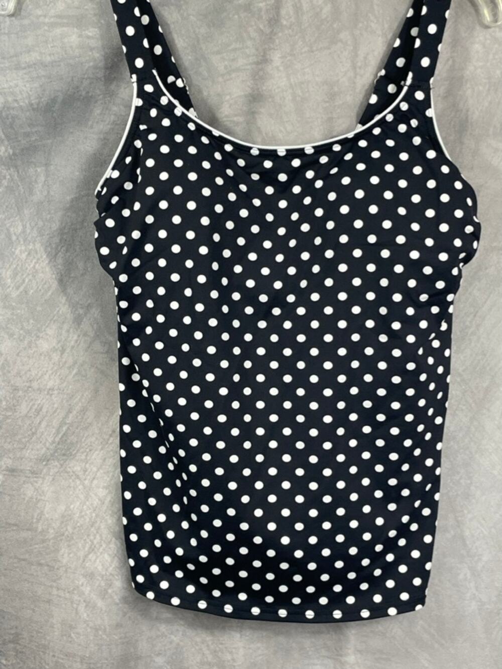 Lands' end women's polka dot tankini size 2 top navy white swimwear scoop neck